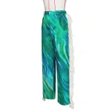 Green Fashionable Women's Printed Tassel Straight Casual Trousers