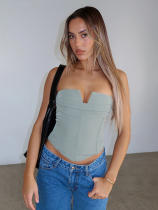 Grey Sexy Tube Top V-Neck Backless Vest