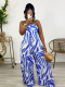 Blue Fashion Print Sleeveless Wide Leg Jumpsuit