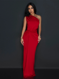 Red New Solid Color Oblique Collar Sleeveless Slim Dress