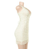 Sexy Apricot Rose Texture Deep V Dress