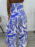 Blue Fashion Print Sleeveless Wide Leg Jumpsuit