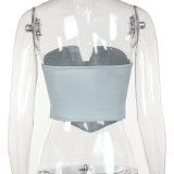 Grey Sexy Tube Top V-Neck Backless Vest