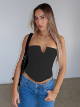Black Sexy Tube Top V-Neck Backless Vest