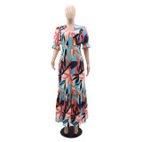 Elegant Plus Size V-Neck Waist High Slit Dress
