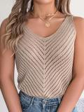 Khaki V-Neck Hollow Sleeveless Sweater Vacation Vest