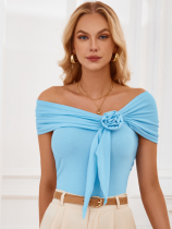 Blue New Solid Color Tube Top Waist Top