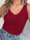 Wine Red V-Neck Hollow Sleeveless Sweater Vacation Vest
