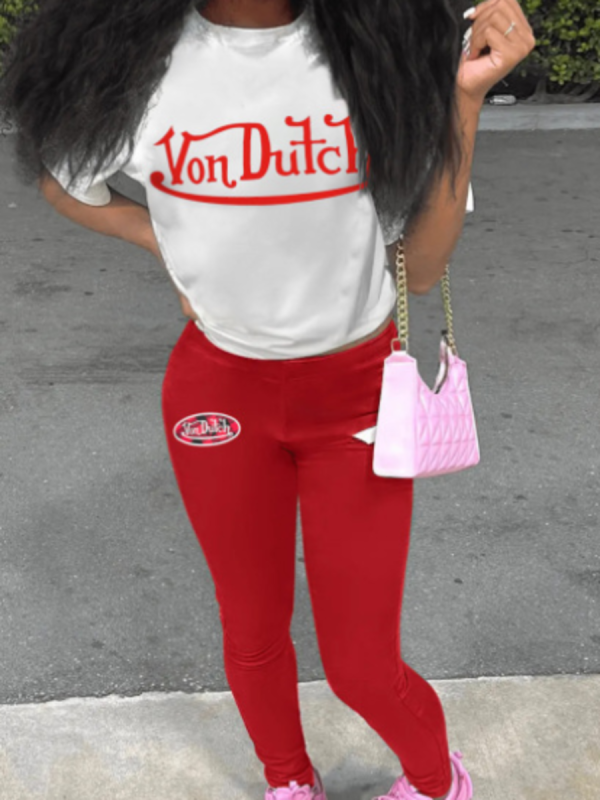 White Letter Print Personality Casual Two-Piece Suit