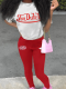 White Letter Print Personality Casual Two-Piece Suit