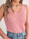 Pink V-Neck Hollow Sleeveless Sweater Vacation Vest
