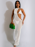 White Sexy Knitted Beach Irregular Off-Shoulder Dress