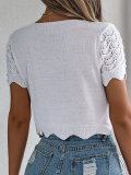 White Lace-Up Hollow Knitted Cardigan Holiday Navel-Baring Sunscreen Shirt