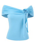 Blue New Solid Color Tube Top Waist Top