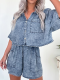 Blue Fashion Casual Loose Washed Shirt Denim Shorts Two-Piece Set