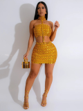Golden Fashion Hot Brick Tube Top Coat Hip Skirt Two-Piece Suit