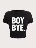 Black Summer Navel Printed O-Neck Short Sleeve T-Shirt