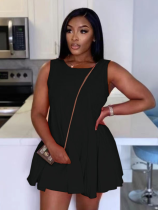 Black Crew Neck Sleeveless Pocket Mini Dress