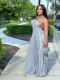 Light Grey Fashion Sexy Printed Suspender Backless Jumpsuit