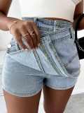 Light Blue Summer High Waist Irregular Denim Shorts