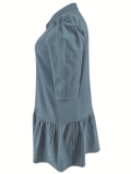 Light Blue Denim Lapel Short-Sleeved Oversized Dress