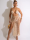 Apricot Stylish Fringed Stretch Side Slit Beach Dress