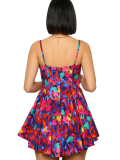 Rose Red Printed Suspender Waist Dress