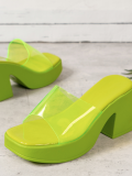 Fluorescent Green PVC One Word Thick Bottom Slippers Waterproof Platform Wedge Heel Sandals