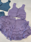 Purple Sexy Knitted Vest High Waist Ruffle Shorts Two-Piece Set