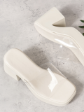 White PVC One Word Thick Bottom Slippers Waterproof Platform Wedge Heel Sandals