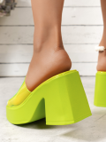 Fluorescent Green PVC One Word Thick Bottom Slippers Waterproof Platform Wedge Heel Sandals
