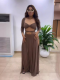 Brown Square Neck Hollow Tight Elastic Slit Dress