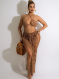 Brown Stylish Fringed Stretch Side Slit Beach Dress