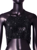 Black Sexy Nightclub Metal Shiny Diamond Backless Vest