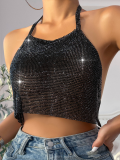 Black Sexy Nightclub Metal Shiny Diamond Backless Vest