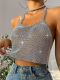 Silver Sexy Nightclub Metal Shiny Diamond Backless Vest