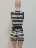 Black Striped Hollow Sweater Fashion Tights Pants Two-Piece Set