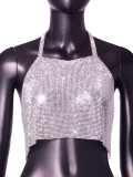 Silver Sexy Nightclub Metal Shiny Diamond Backless Vest