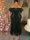 Black Sexy Large Size Sequin Patchwork Mesh Dress