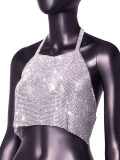 Silver Sexy Nightclub Metal Shiny Diamond Backless Vest