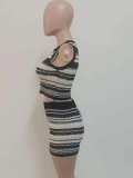 Black Striped Hollow Sweater Fashion Tights Pants Two-Piece Set