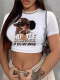 White Round Neck Fashion Print Navel Exposed T-Shirt