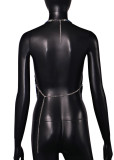 Blue Sexy Nightclub Metal Shiny Diamond Backless Vest