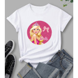 White Printed Round Neck Short Sleeve T-Shirt