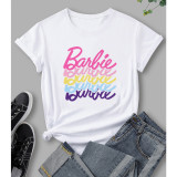 White Printed Round Neck Short Sleeve T-Shirt