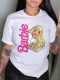 White Printed Round Neck Short Sleeve T-Shirt