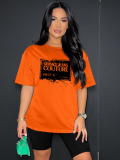 Orange Fashion Sports Round Neck Printed Short Sleeve Shorts Two-Piece Set