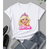 White Printed Round Neck Short Sleeve T-Shirt