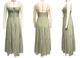 Light Green Fashionable Patchwork Strapless Backless Full Skirt Dress