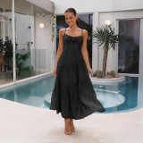 Black Fashionable Patchwork Strapless Backless Full Skirt Dress